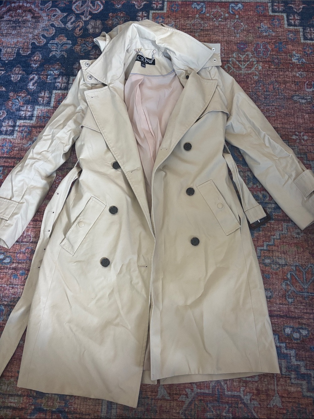 J. Crew Cream Double-Breasted Trench Coat with Belt